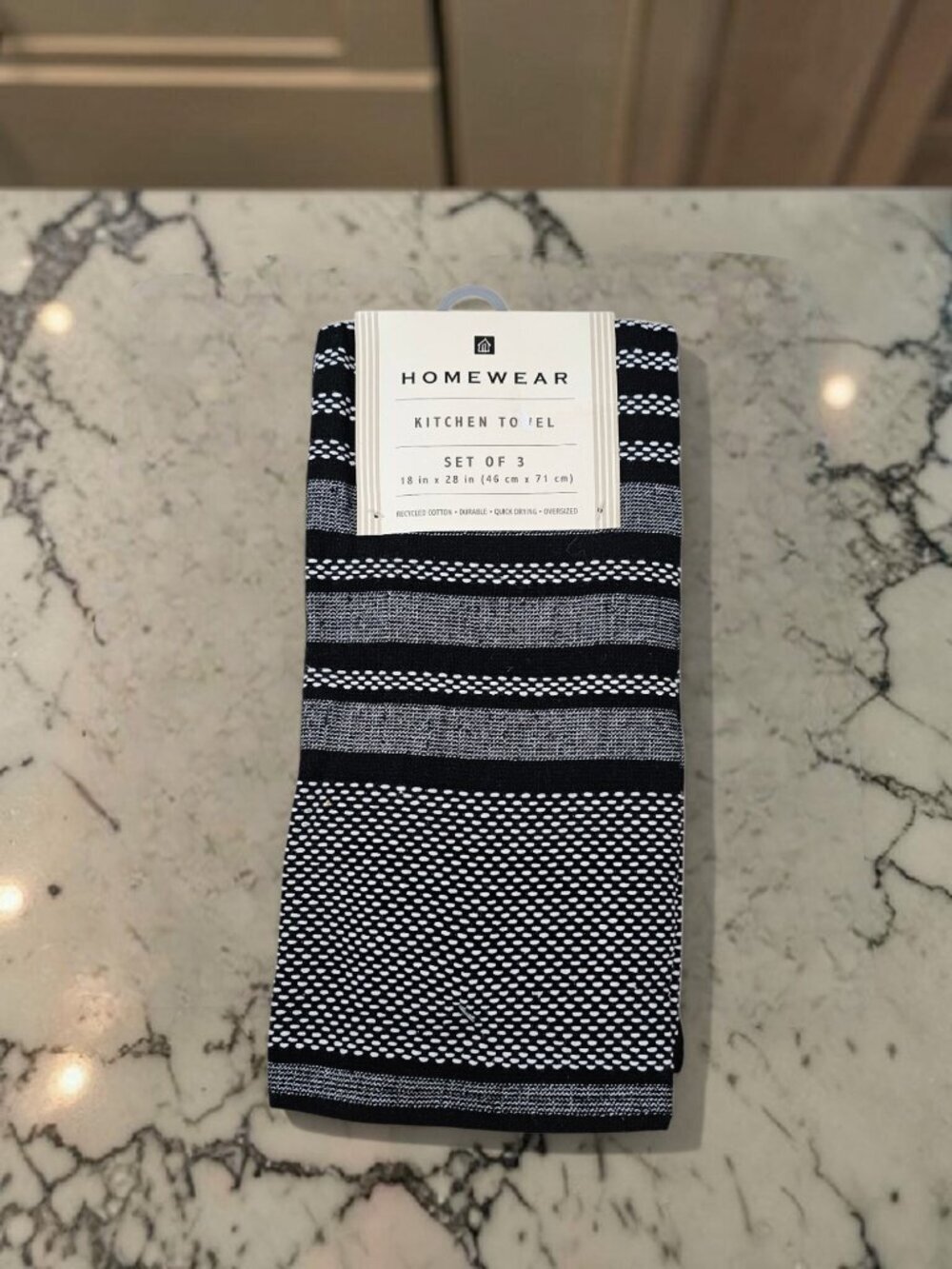Homewear Cotton Kitchen Towels New Oversized 3 pc Textured Black White 18"X28"
